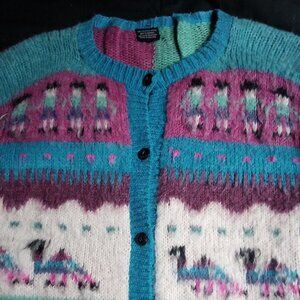 Vintage Color Block Alpaca Wool Cardigan Sweater